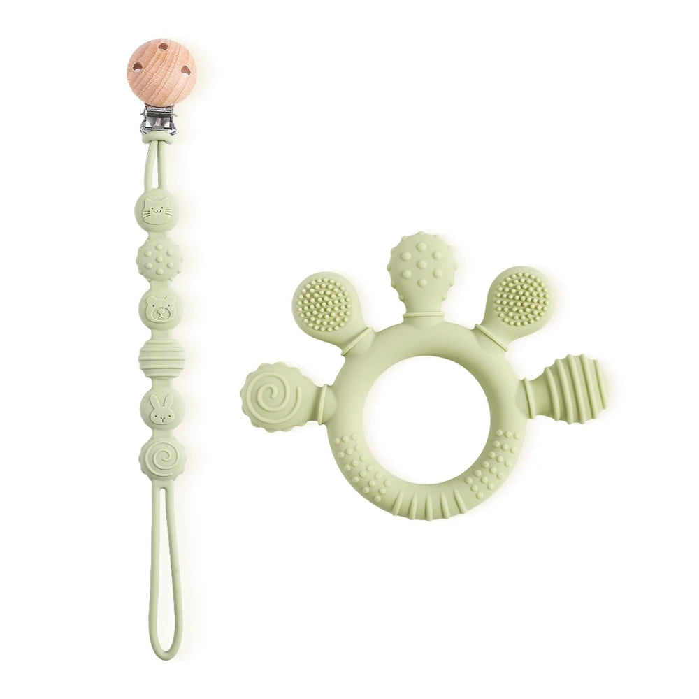 Teething ring / with pacifier chain