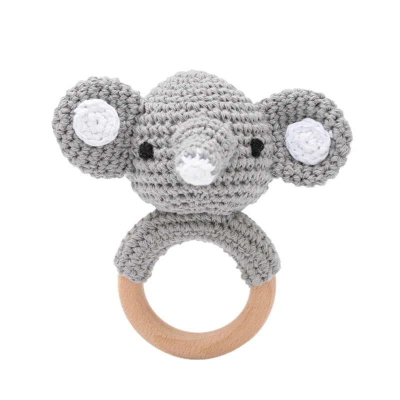 Rattle with different crocheted motifs