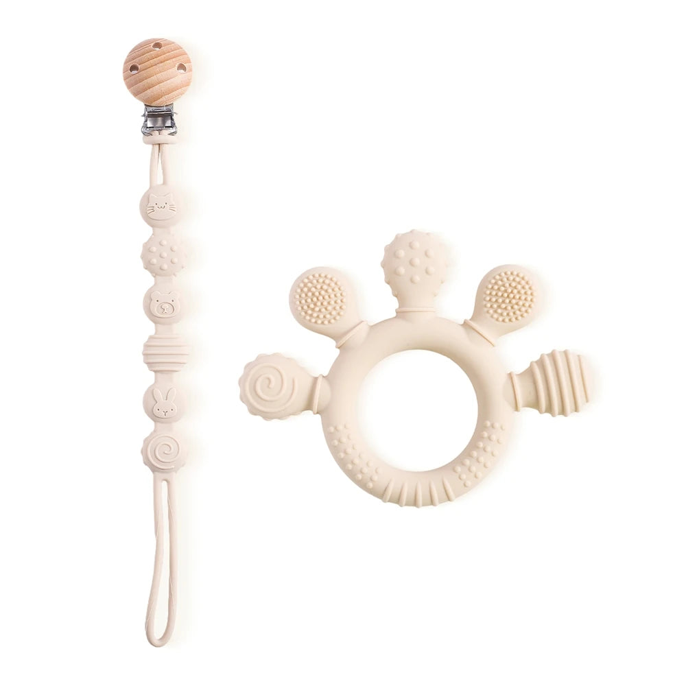 Teething ring / with pacifier chain