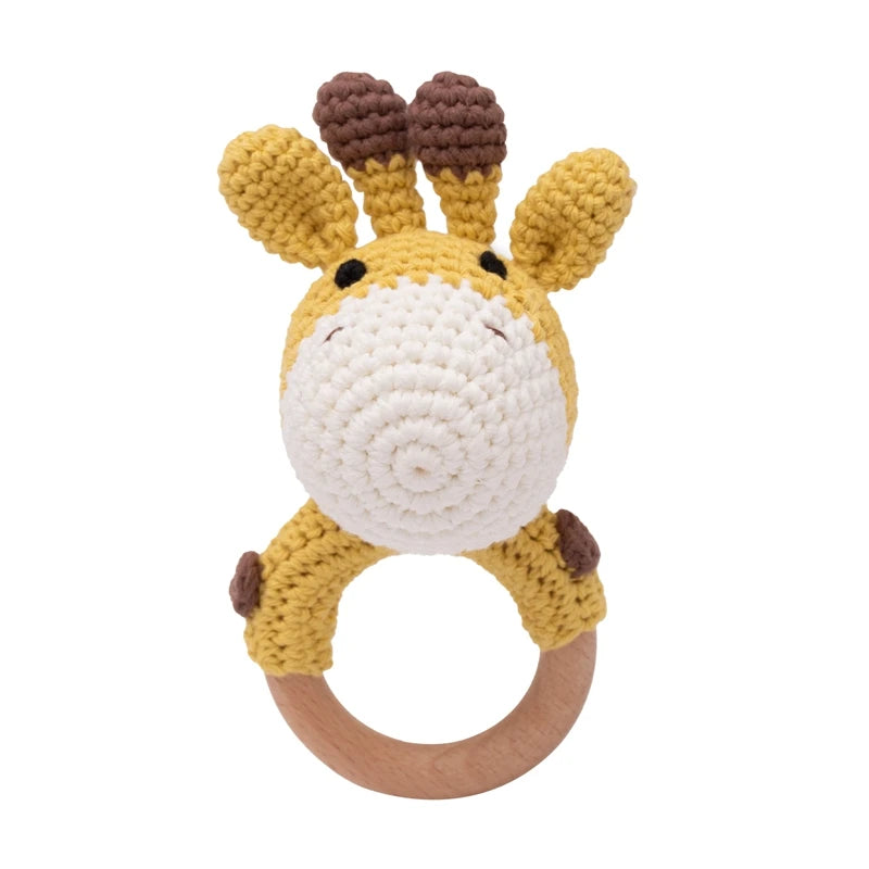 Rattle with different crocheted motifs