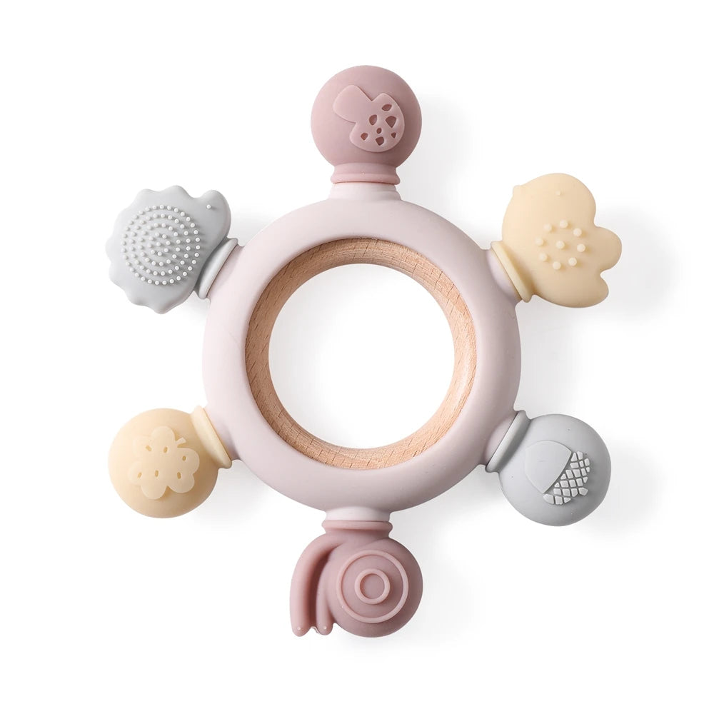Teething ring / with pacifier chain