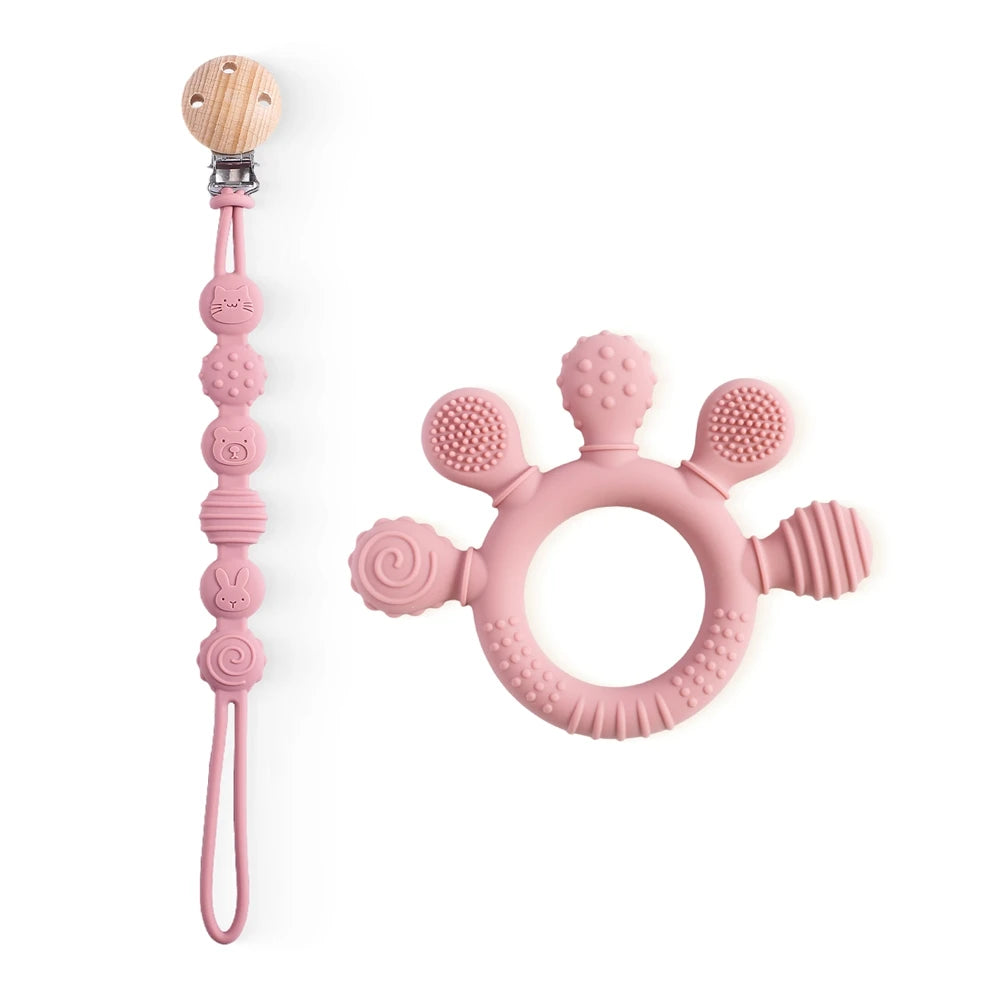 Teething ring / with pacifier chain