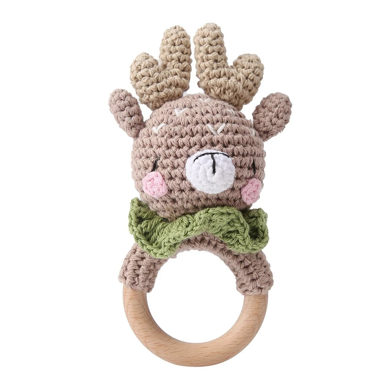 Rattle with different crocheted motifs