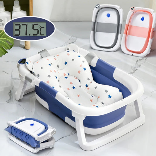 Bathtub with thermometer and support cushion / bath seat