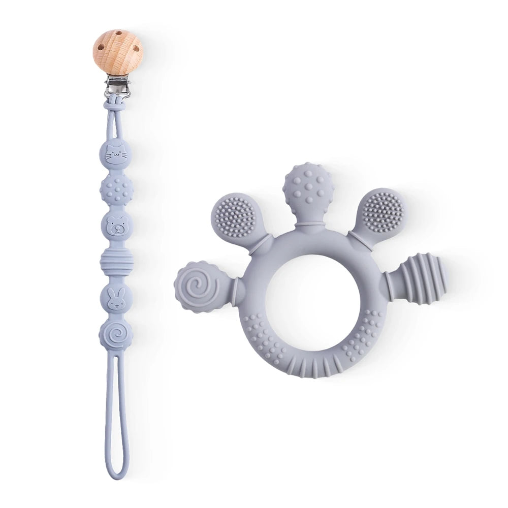 Teething ring / with pacifier chain