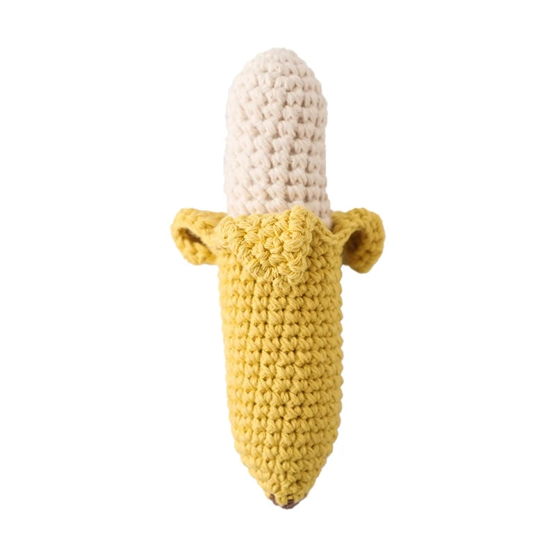 Rattle with different crocheted motifs