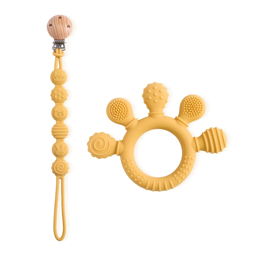Teething ring / with pacifier chain